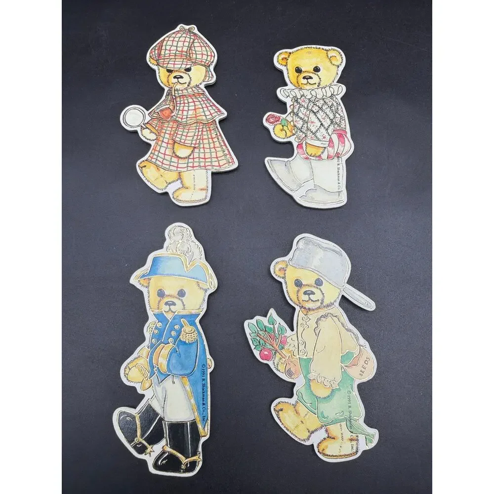 Vintage 1991 B Shackman Smithsonian Teddy Bear Die Cut Ornaments Lot 4 Christmas